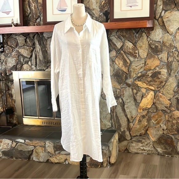 NWT,Lane Bryant,Shiny,Metallic Striped Threaded/White, Shirt Dress,Plus,Size 30 - Picture 11 of 14